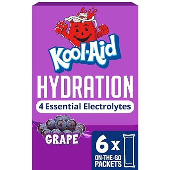 Kool-Aid Hydration Electrolyte Powder Drink Mix, 6 On-the-Go-Packets, for Easy and Flavorful Hydration, Grape Artificial Flavor, Zero Sugar, No Artificial Dyes, Low Calorie, 1.32 oz Box