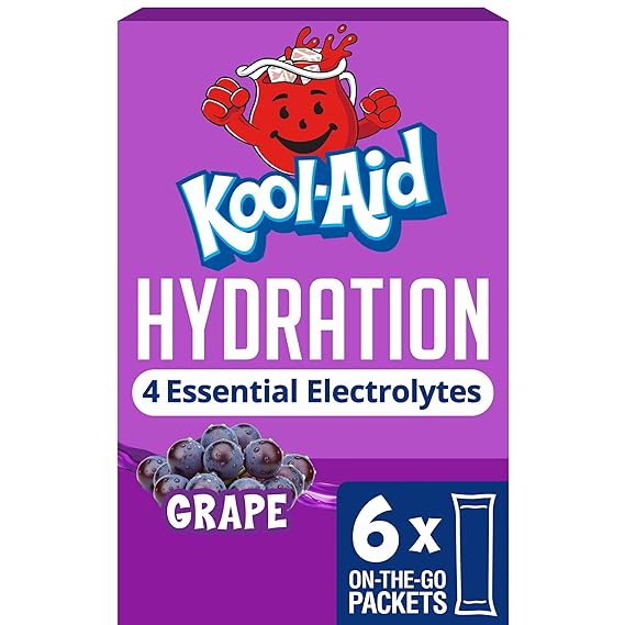 Kool-Aid Hydration Electrolyte Powder Drink Mix, 6 On-the-Go-Packets, for Easy and Flavorful Hydration, Grape Artificial Flavor, Zero Sugar, No Artificial Dyes, Low Calorie, 1.32 oz Box