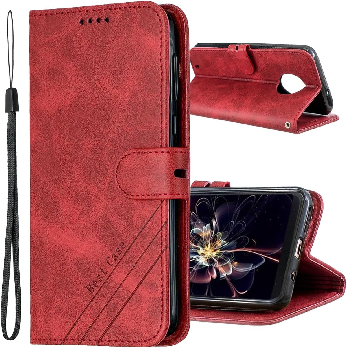 Case Compatible with Xiaomi Mi A2 / Mi 6X, Premium Leather Flip Wallet Case with Card Holder, Magnetic Closure, Retro Red