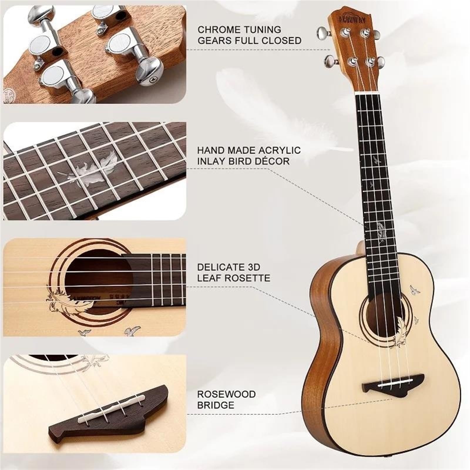 Koncert Sopran Tenor 23 "26" Sapele Ukulele Aquila Struny Opcjonalny pakiet Tuner(3/4,26 inches)