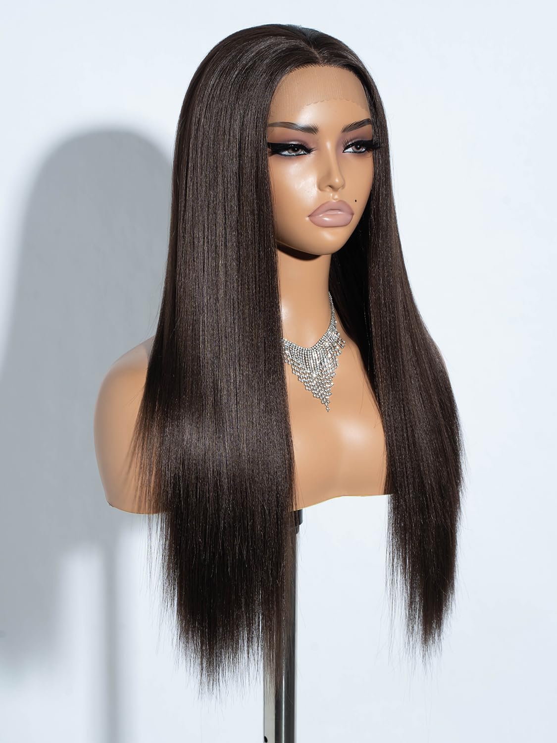 Joedir 13x4x4 Lace Frontal Wig Long Straight Free Parting Silk Base Lace Wigs 26 Inches Straight Wig Synthetic Lace Front Wigs for Women Daily Party Wear - Image 3