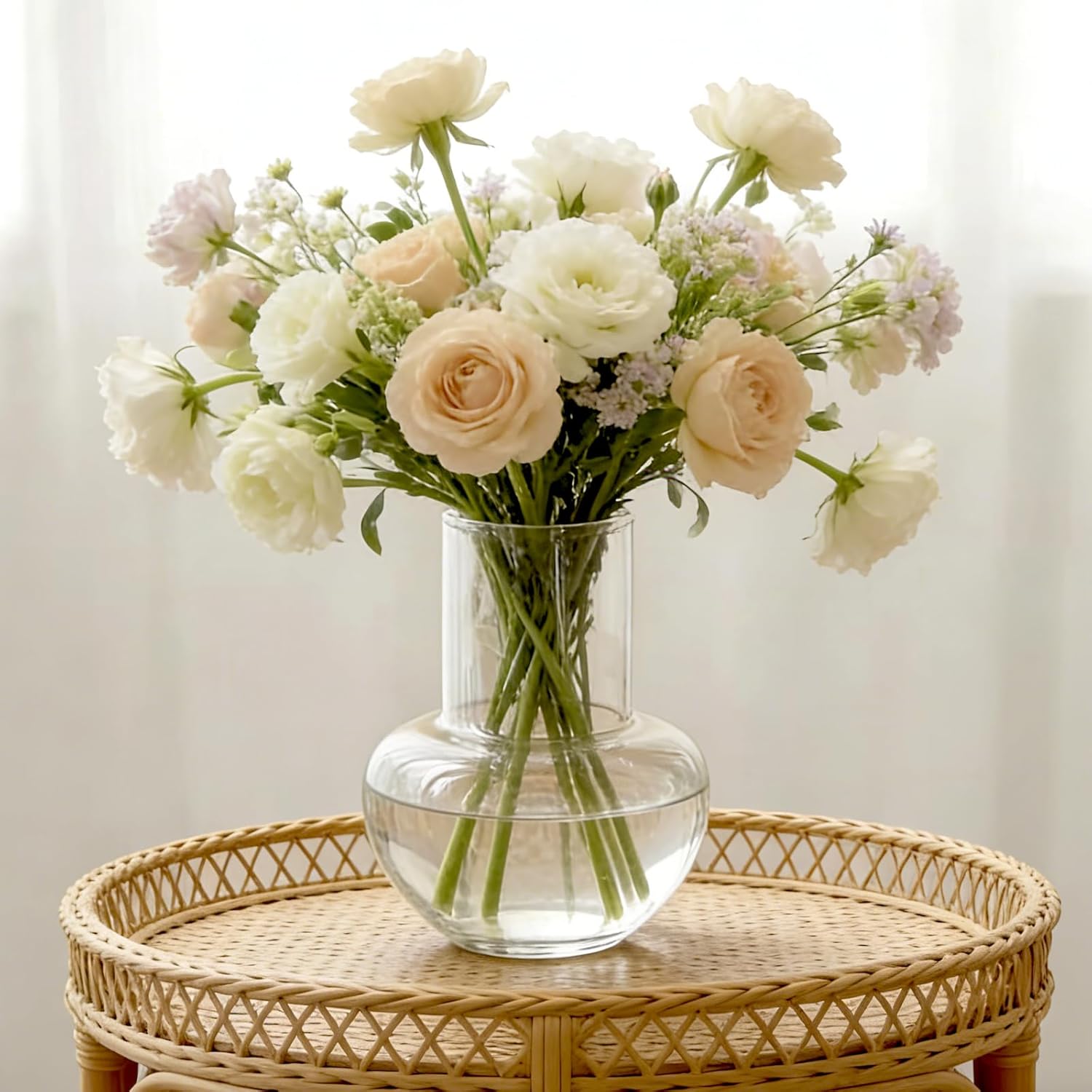 BLOFLO Modern Retro Glass Vase, 7 Inch Bubble Round Bulb Vase, Boho Vintage Home Decor Table Centerpiece for Fresh/Fake Flowers, Ideal Housewarming/Mother’s Day/Birthday Gift (Clear)