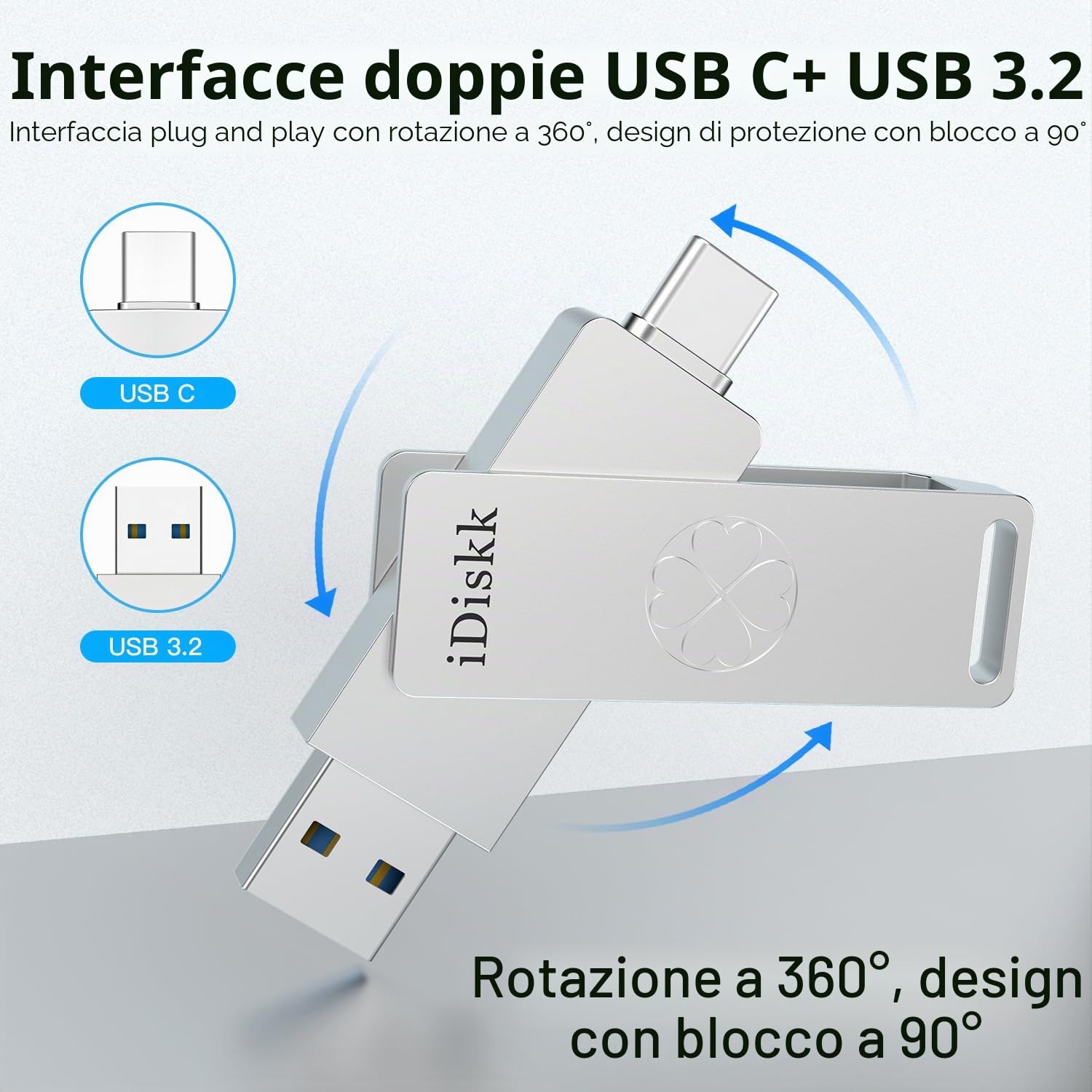 iDiskk 512 GB Unità flash USB-C a stato solido Unità USB3.2 500 MB/s ad alta velocità SSD,Gen2 USB-C Photo Stick per iPhone15/USB-C iPad/Telefoni Android, laptop/Mac e tablet, nero