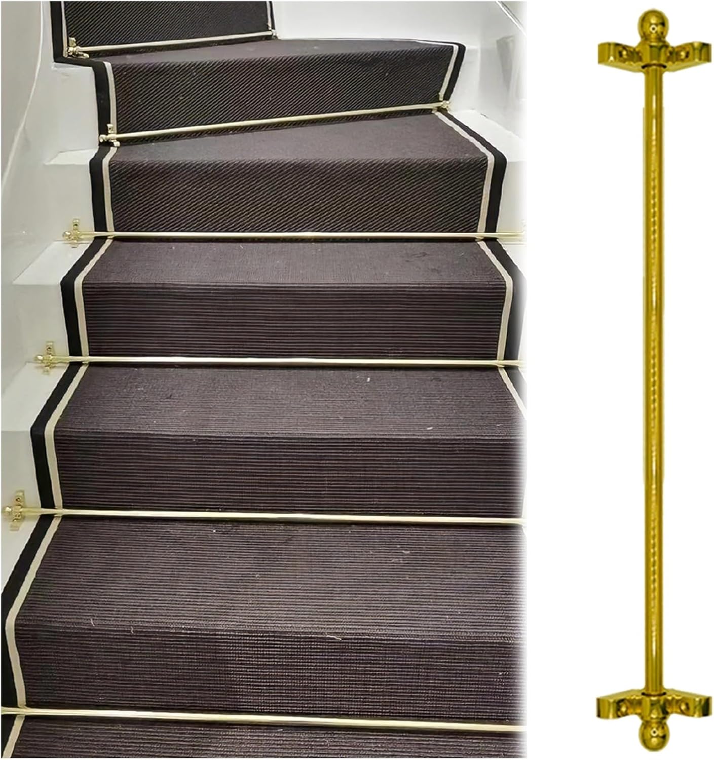 Customizable Stair Rods Set of 13 for Carpet Runners - Brass Stairway Rug Holders with Bracket Hardware (50" / 127cm) - Secure Your Stairs in Style