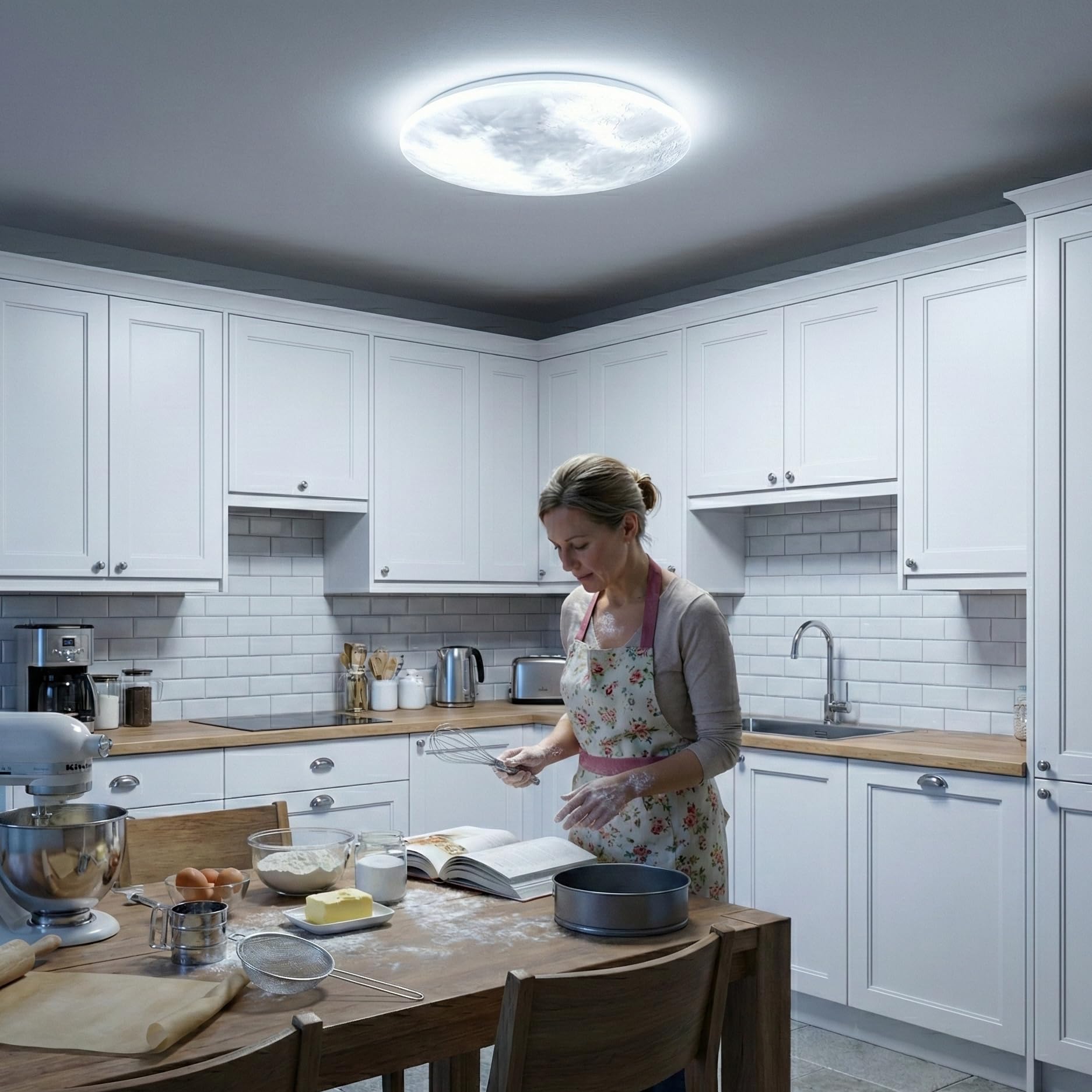 Proventa LED Mondlampe Decke Ø 60cm – 30W Dimmbar – Lichtfarbe wählbar 3000–5500K – Nachtlichtfunktion – Schwebendes Mondlicht Design – Deckenleuchte für Wohnzimmer, Schlafzimmer & Kinderzimmer