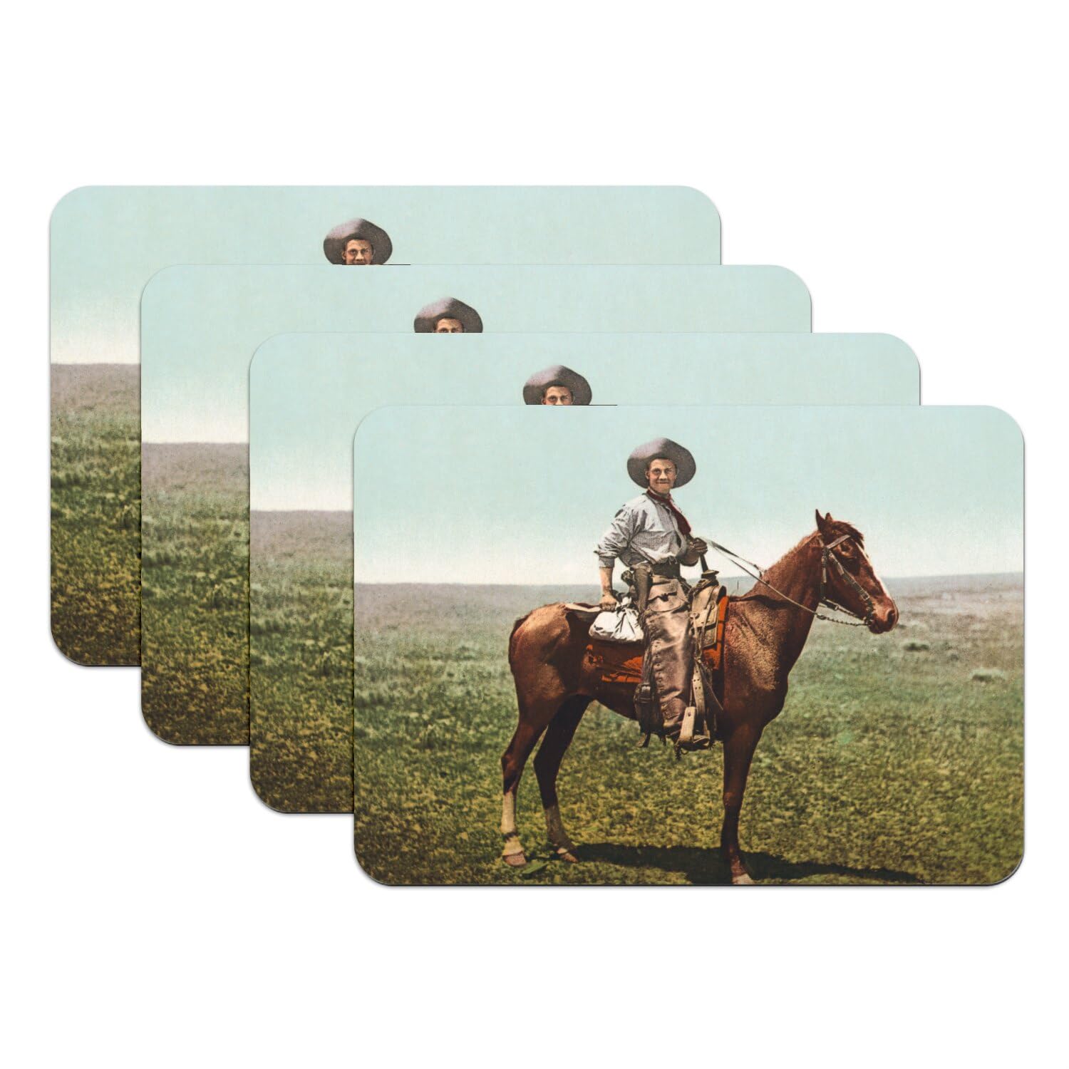 Set de table cowboy grand format imperméable antidérapant en caoutchouc x4