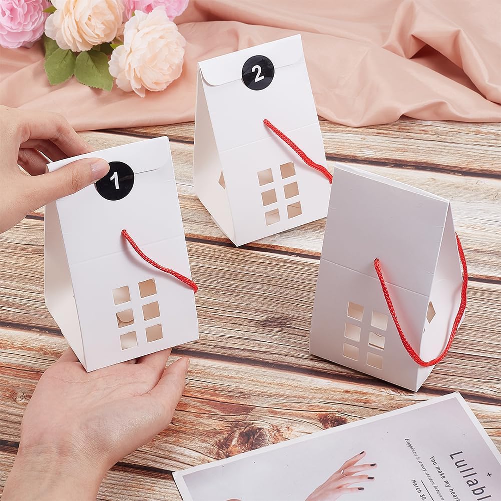 PH PandaHall 25pcs House Gift Box Small Treat Boxes White Gift Wrapping Box Paper Box for Chocolate Candy Birthday Wedding Christmas Party Supplies, 3.1x3.1x5.3 inch
