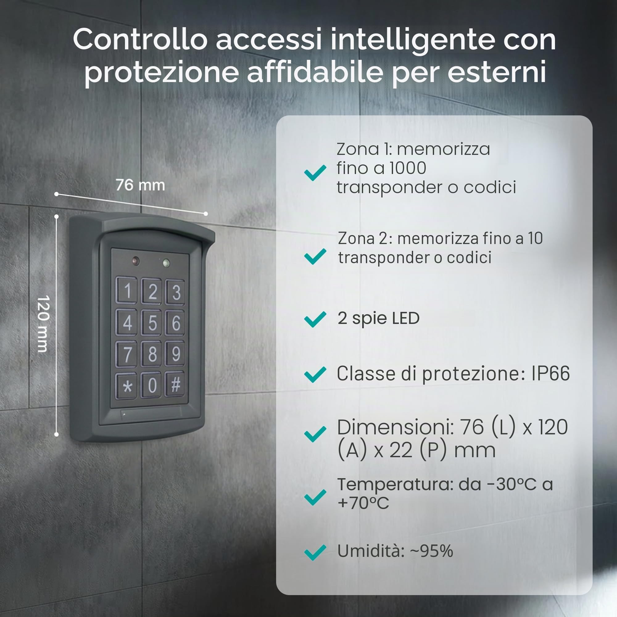 MATHFEL Smart Lock Sistema di accesso RFID (a vista), Serratura elettronica per porta d'ingresso, IP66, Serratura a codice e RFID, Serratura intelligente con codice, Serratura elettrica per esterni