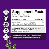 Vista 3 de Cápsulas de glicinato de magnesio de alta absorción - 500 mg de glicinato de magnesio por porción para sueño relajante más apoyo muscular, óseo