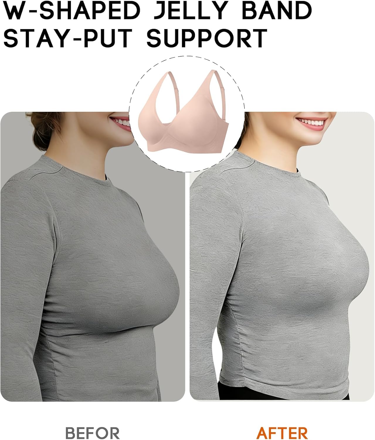 Women's Wireless Soft Jelly Push Up Bra with Deep V Plunge & Light Support, No Underwire Comfort Everyday Bralette - Image 6