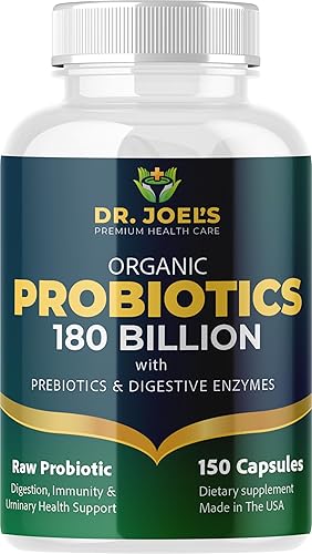 Probióticos orgánicos de 180 mil millones de UFC, 40 cepas de probióticos veganos + prebióticos + enzimas digestivas - Salud intestinal e