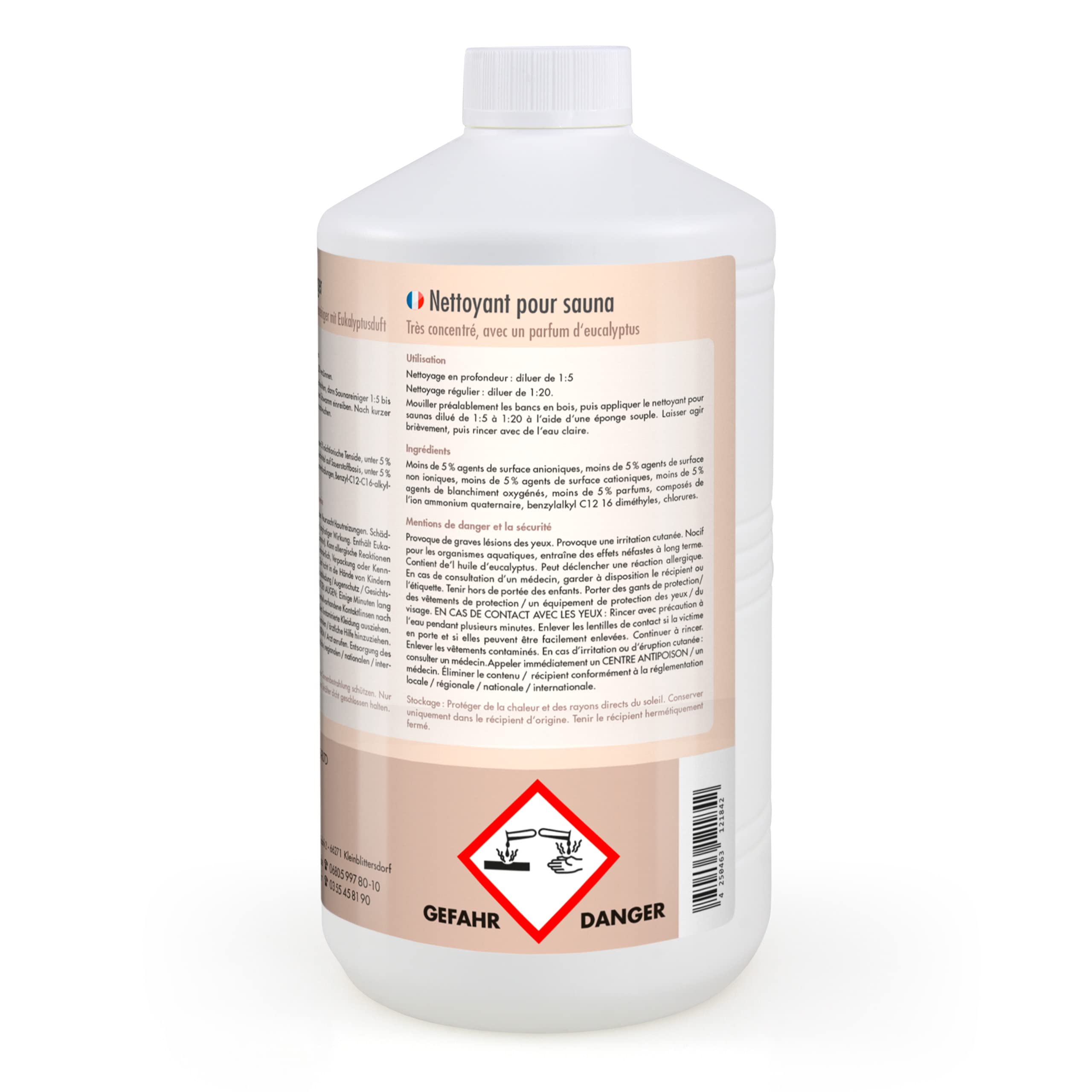 1 L Bayzid SPA Nettoyant pour Sauna concentré parfum eucalyptus, pour le nettoyage du bois du sauna