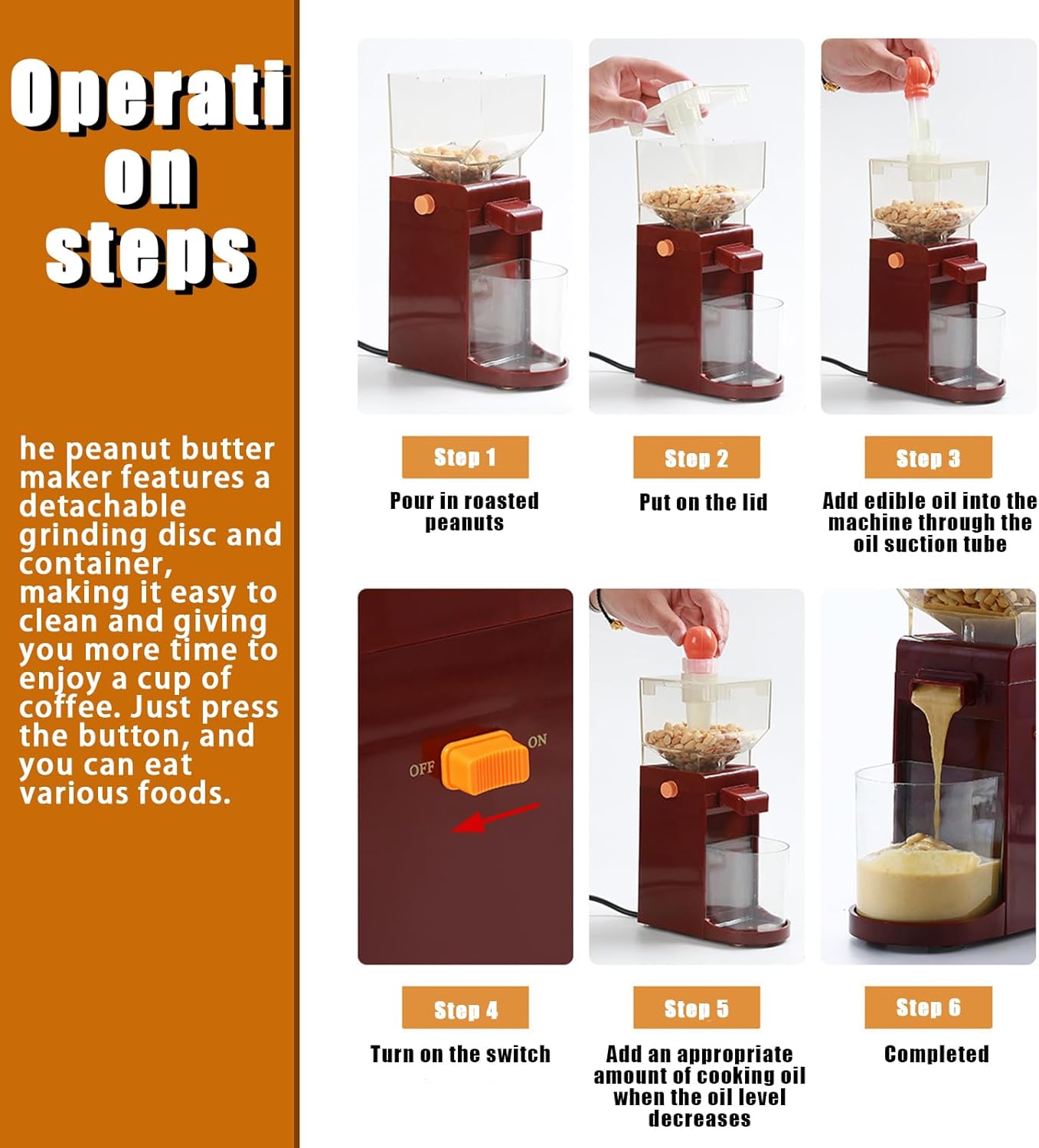 Peanut Butter Maker Home Electric Grain Grinder Anti Slip Sesame Sauce Mill Nut Butter Machine for Groundnut Almonds Cashews Hazelnuts EU Plug 220V Rechargeable Coffee Beans