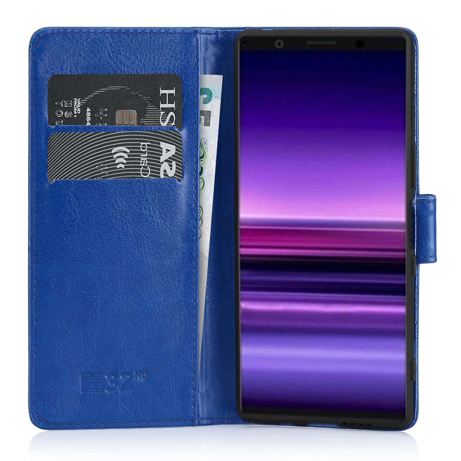 32nd Lederhülle Für Sony Xperia 5 (2019) – Echtleder, Mit Kartenfach, Standfuß & Magnetverschluss, Burgunder