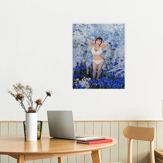 Asian Hot Girl Poster Canvas Wall Art Sexy Girl in Bikini Stockings on Bed Wallpaper Room Decor Dining Room Decor, Bedroom Art, Wall Decor Living Room,Frameless 12x16inch
