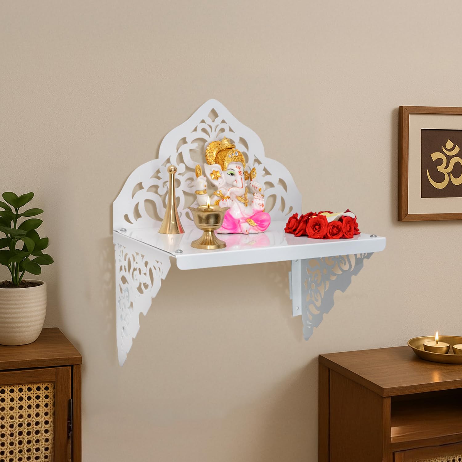 Ekhasa Pooja Mandir in metallo per la casa da parete | Tempio di Dio in metallo | Supporto puja per ufficio | Puja Mandir per la casa | Unità Pooja per casa | Tempio per ufficio