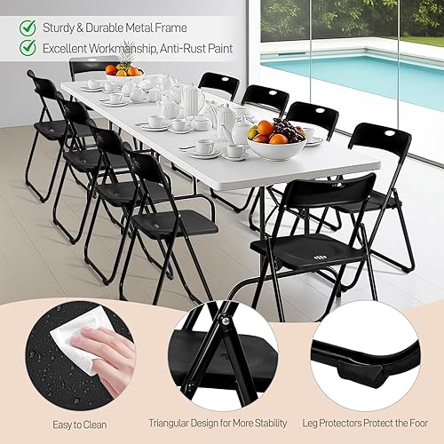 Miniatura 4 de Karl home Silla plegable de 10 piezas, silla plegable ligera de plástico de 300 libras, marco de metal reforzado fácil de plegar y almacenar para