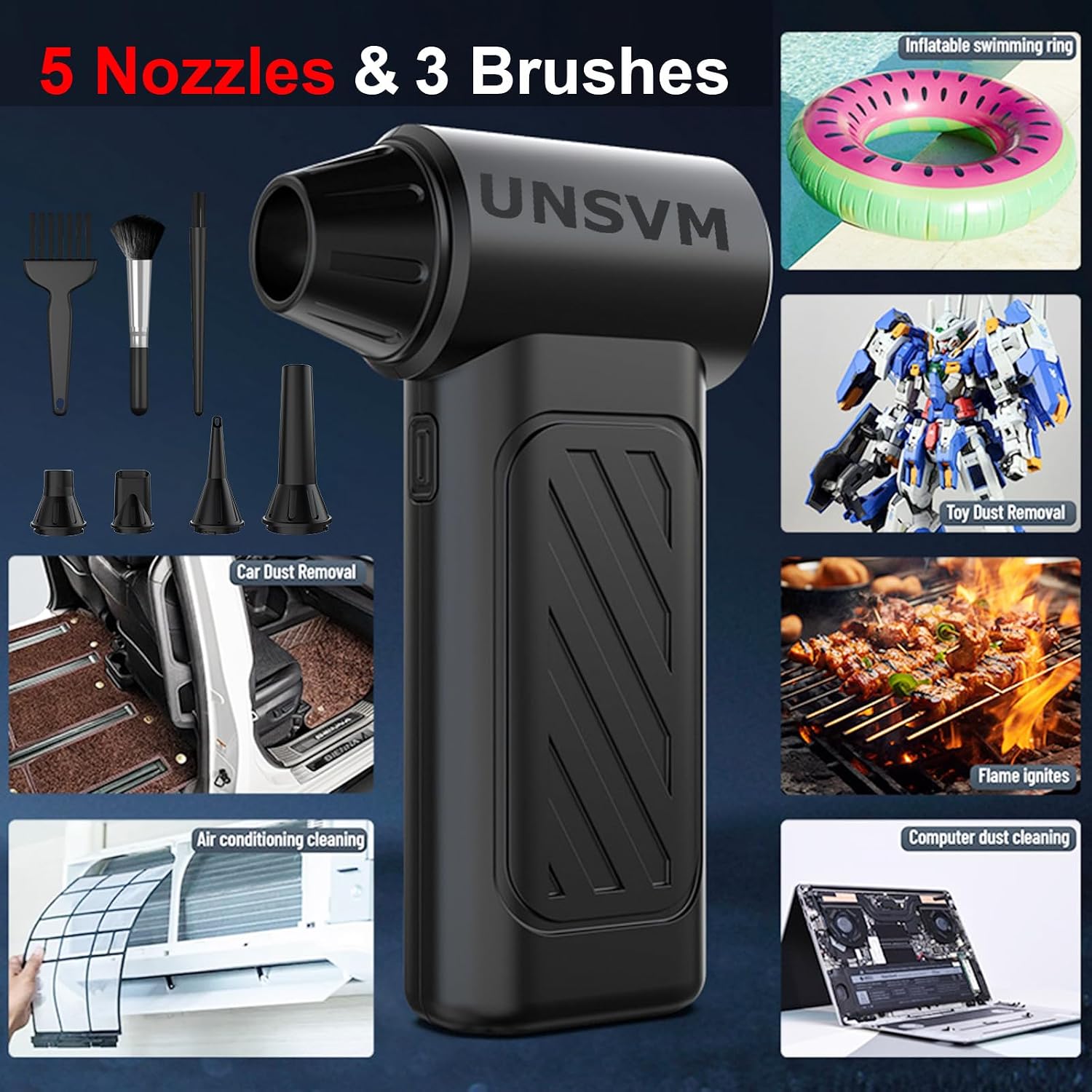 Compressed Air Duster,130000RPM Super Power Electric Air-Duster,High Speed Brushless Motor Air Blower,Portable 3-Gear Electric Blower,Mini Rechargeable Dust Blower for Keyboard,Computer,Car Cleaning