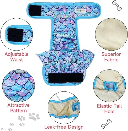 Miniatura 3 de Langsprit Pañales para perras (3 unidades), lavables sin fugas, altamente absorbentes para perros en celo, incontinencia, micción excitable o
