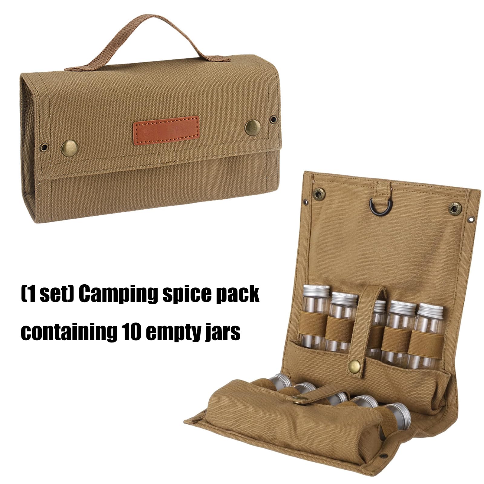 Tragbare Reise Gewürz Sets, kompakte Camping Gewürz Organizer mit 10 nachfüllbaren Gläsern für Rucksackreisen, Wandern, Mahlzeiten, Gewürzflaschenhalter, Gewürz Organizer