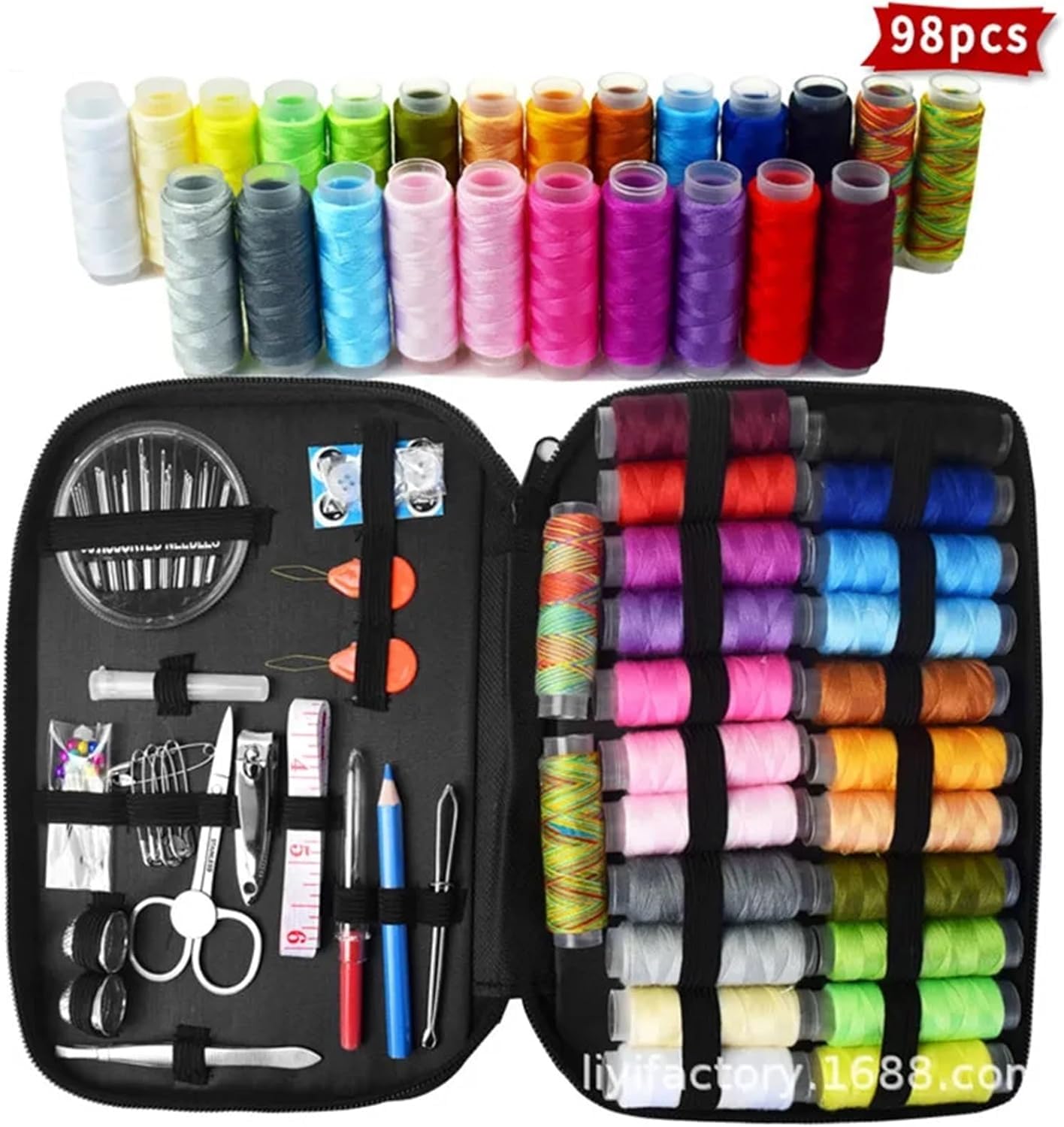 Kompaktowe i wytrzymałe Wielofunkcyjny zestaw do szycia, zawierający nici i akcesoria 1 zestaw(86Pcs-MG)