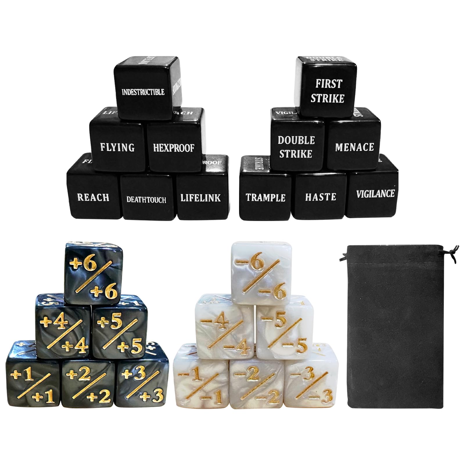 RUILILANG 48pcs Ability Keywords Dice Set - Acrylic Counter Tokens with Velvet Bag for MTG Tabletop Games - Image 3