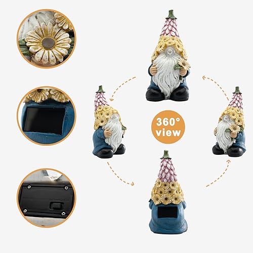 Miniatura 3 de Estatua de gnomo de jardín, figura de gnomo de resina, con luces LED solares, decoración al aire libre, escultura artística para patio, césped,
