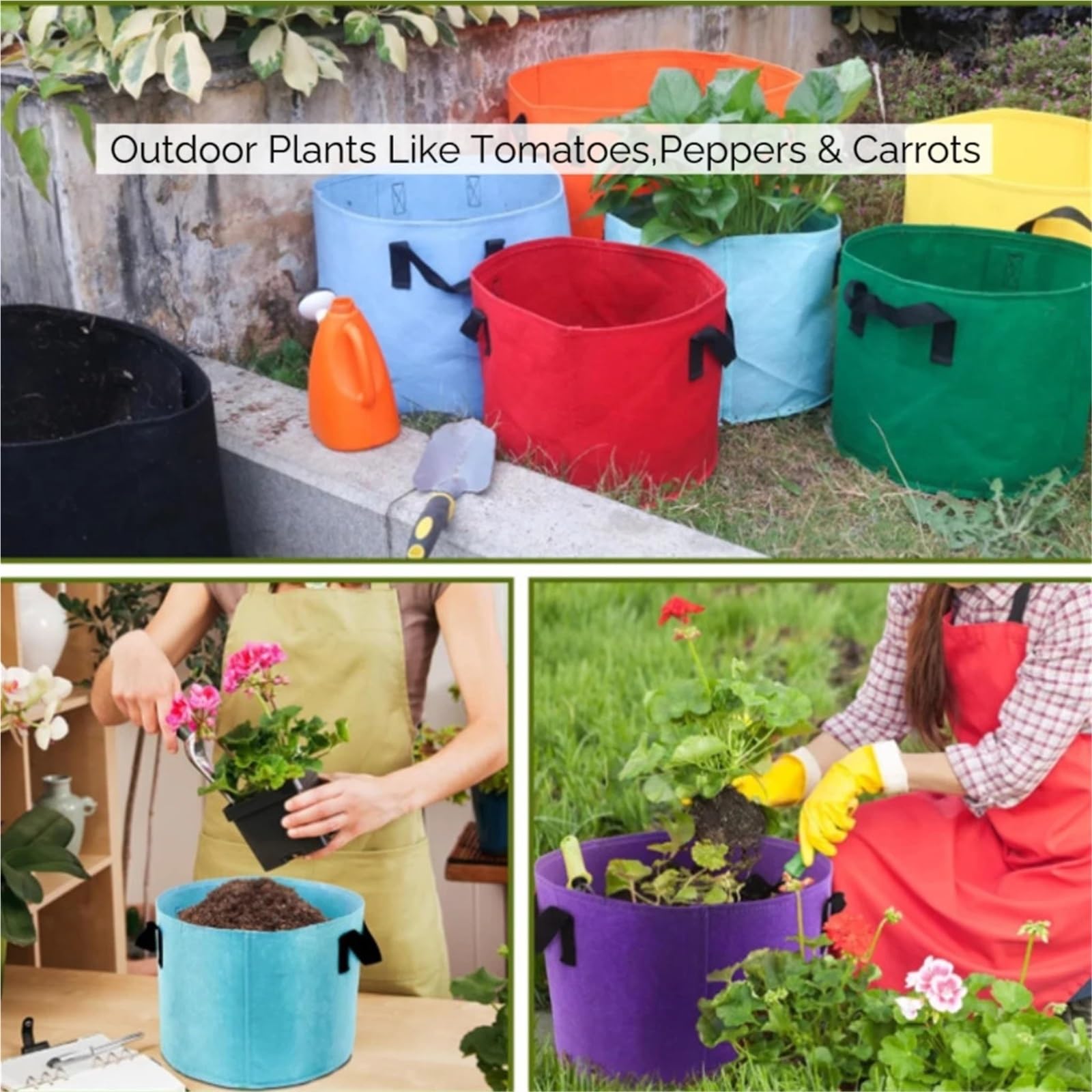 Lot de 7 Sacs Culture en Tissu 10 gallons avec poignées for Pommes Terre, tomates, Fleurs et légumes