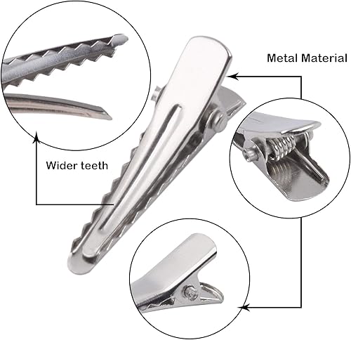 Miniatura 5 de Pinzas para el pelo de cocodrilo pequeñas de 1.18 pulgadas, 100 piezas de aligátor de metal plateado, lazos de dientes, pinzas de cocodrilo,