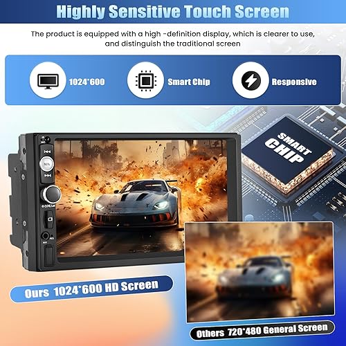 Miniatura 6 de Estéreo de coche doble DIN con Apple Carplay y Android Auto, pantalla táctil de 7 pulgadas, 1080P, reproductor multimedia de radio de coche con