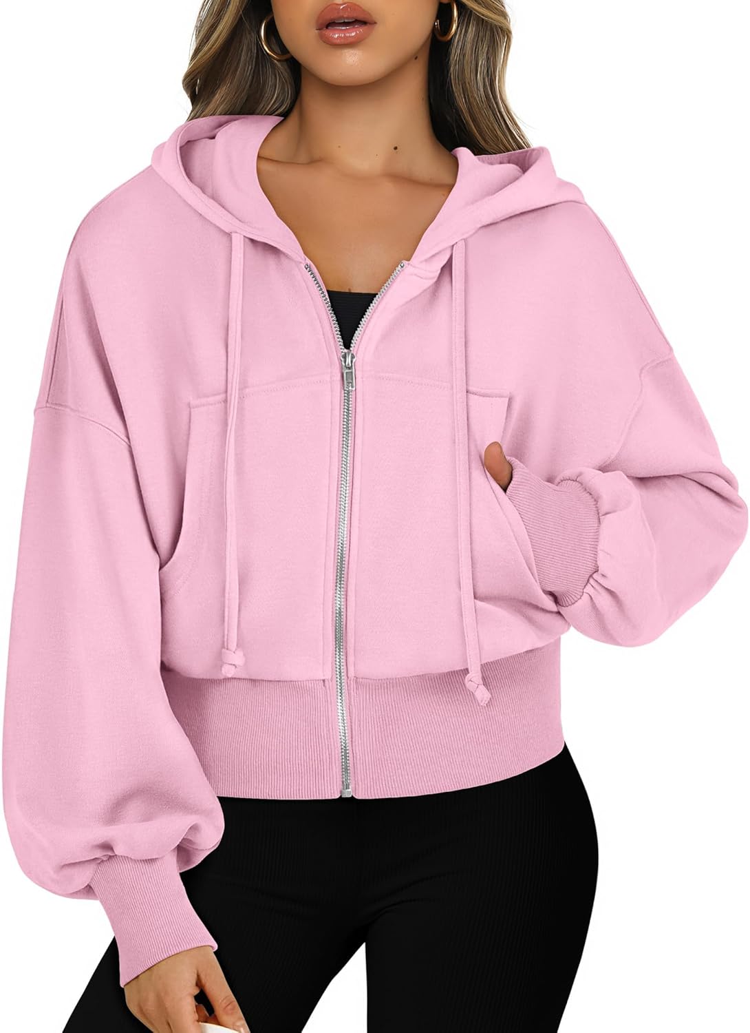 ANRABESS Womens Zip Up Hoodies Cropped Sweatshirts Casual Comfy Cute Zip Jackets Fashion Trendy Fall Outfits 2025 Y2K Clothes