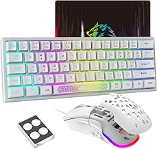 LexonElec K61 60% Wired Gaming Keyboard and Mouse Combo,RGB Backlit LED Keyboard Mechanical Feel,Like Ergonomic Mouse 12000 DPI,Gaming Mouse Pad for Laptop PC Gamers(White)