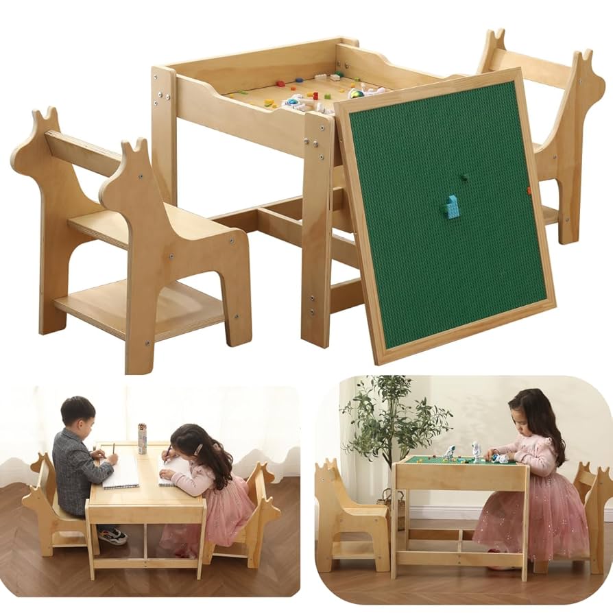 新品未使用　キッズ　テーブルand チェア　ブロック付 Amazon.co.jp: ブロックデスク 子ども テーブル 椅子セット 1歳