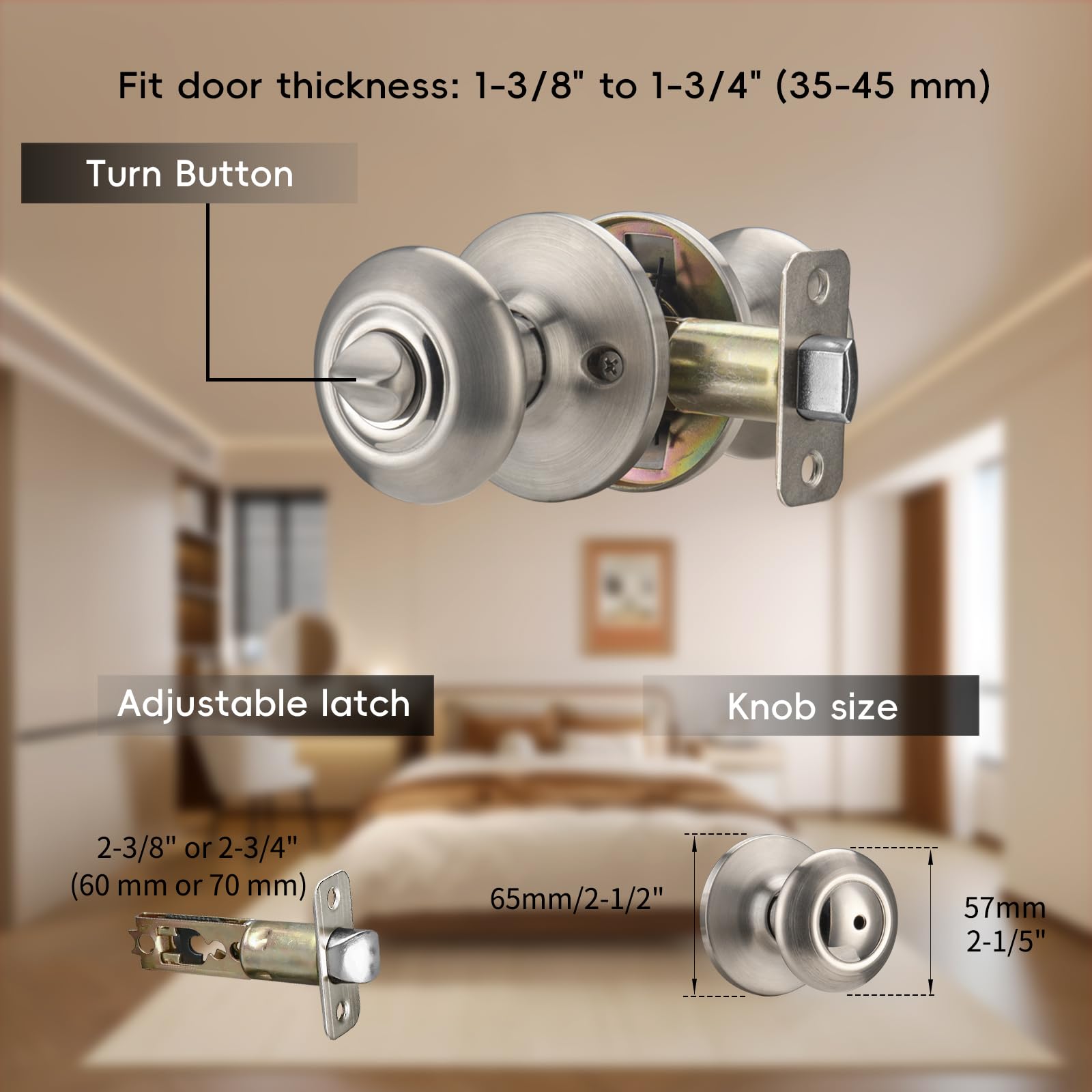Vintage Brushed Nickel Door Knobs - 6 Pack with Lock -2 Vintage Brushed Nickel Door Knobs - 6 Pack with Lock -2