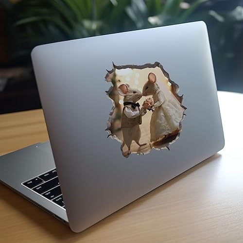 Miniatura 8 de Calcomanía de ratones de novia y novio en agujero de ratón, calcomanía de pared 3D con agujero de ratón