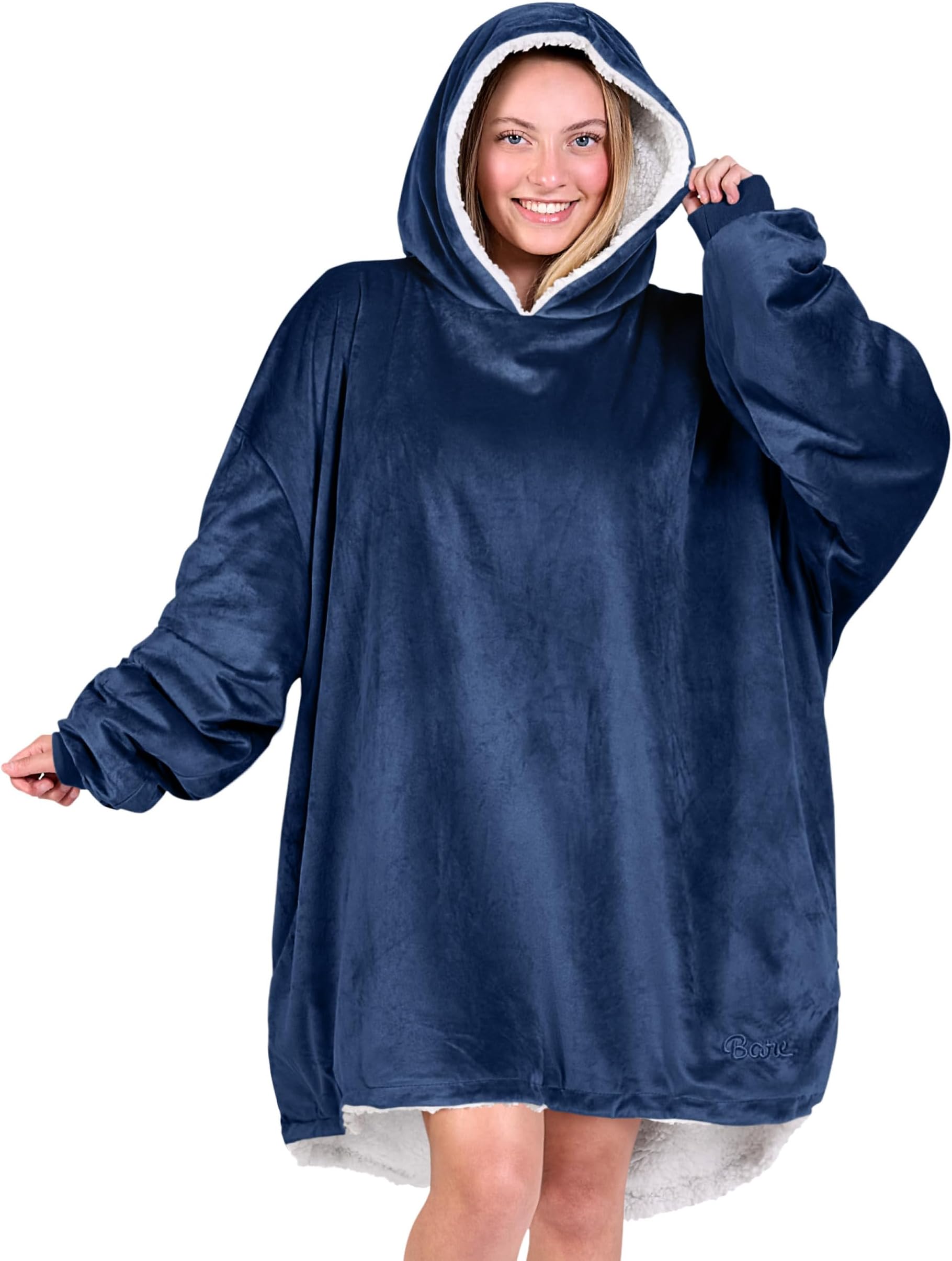 Bare Home Wearable Blanket Hoodie - Soft Plush Sherpa - Warm and Cozy - Oversized Wearable Blanket - Adult & Kid Sizes