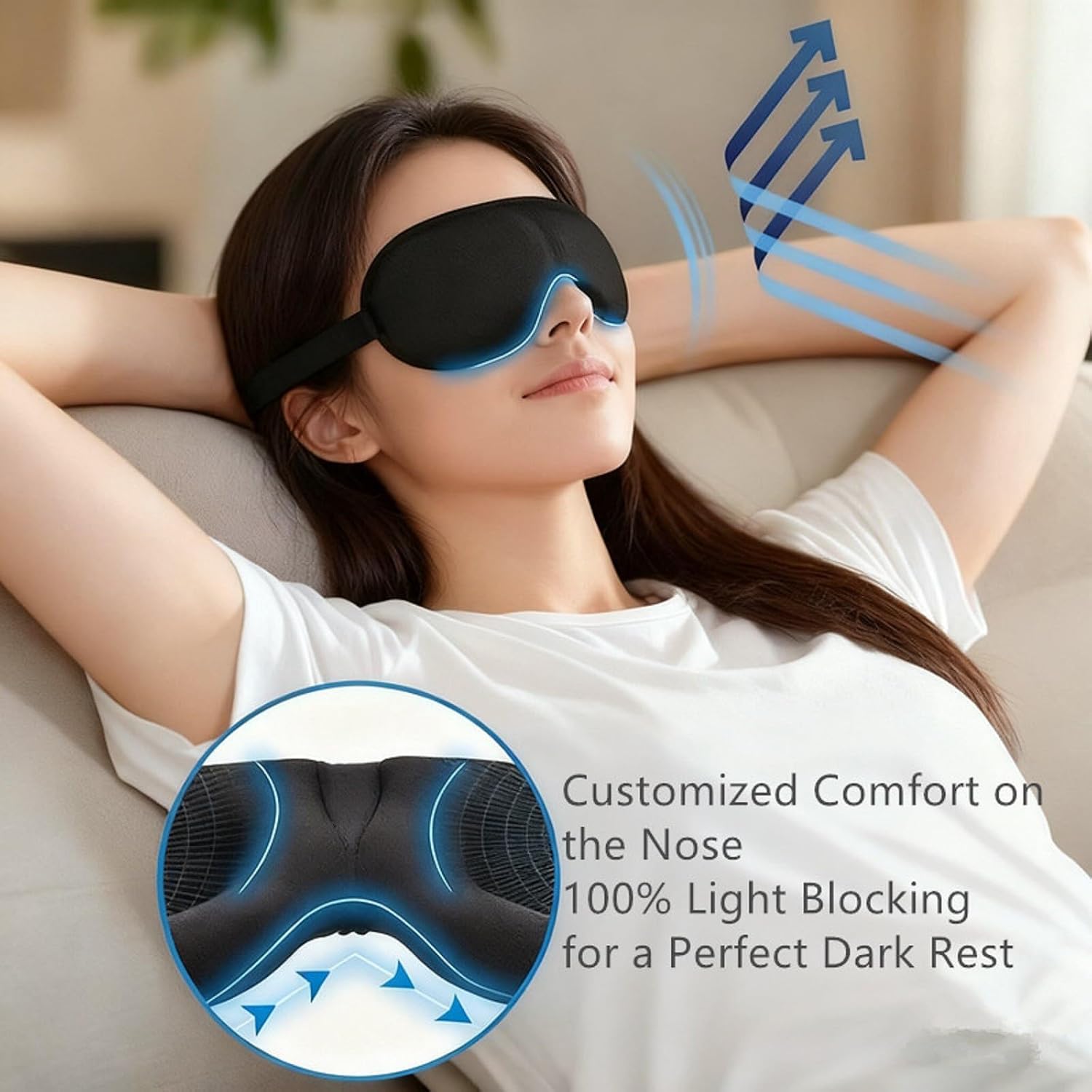 Bestac Total Blackout Mask for Side & Back Sleepers - Superior Light Isolation, Adjustable Fit for Uninterrupted Sleep - 3 Pack Set (Black & Blue & Purple)