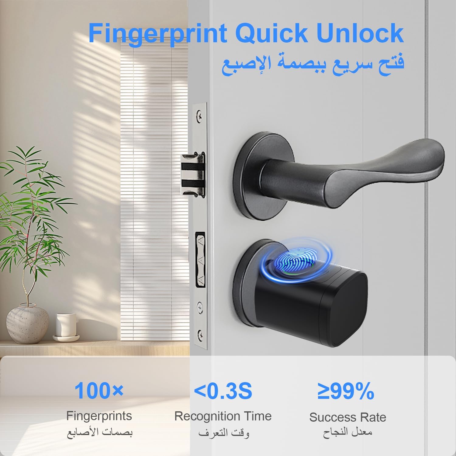 قفل باب ذكي 5 في 1 للفتح، فتح عبر تطبيق تويا بلوتوث مع 2 مفتاح و7 بطاقات دوائر متكاملة وتقنية ان اف سي بتصميم أسطوانة قابل للتعديل من ماكايورون، أسود (بطارية متضمنة) - الصورة 3