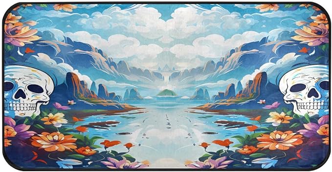 ALAZA Sugar Skull Mountain Flower Non Slip Kitchen Floor Mat Kitchen Rug for Entryway Hallway Bathroom Living Room Bedroom 39 x 20 inches(1.7' x 3.3')