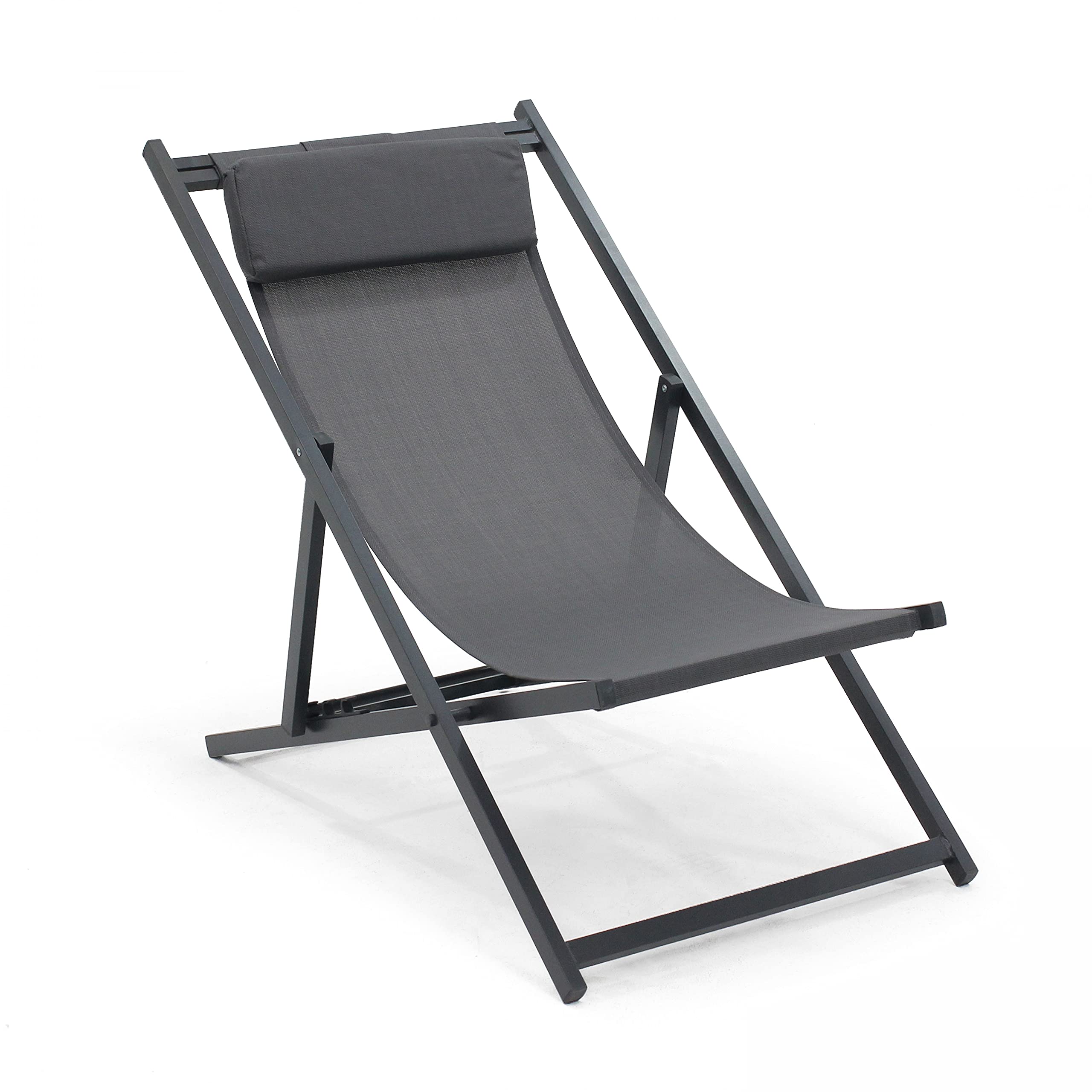 Oviala Lot de 2 transats en Aluminium Anthracite