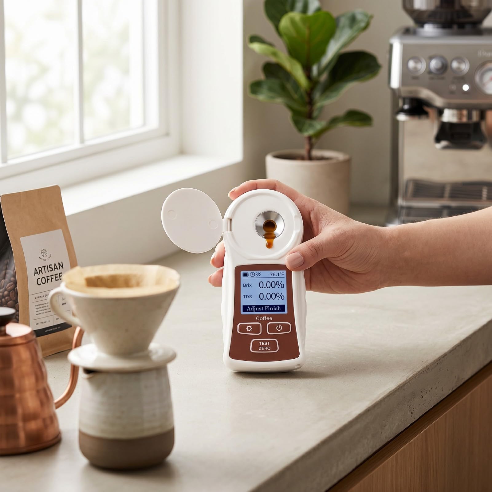 Eujgoov Refractómetro TDS para café, Medidor de 0-22% con Calibración de una Tecla ATC, Digital Antirecargable para Preparación de café