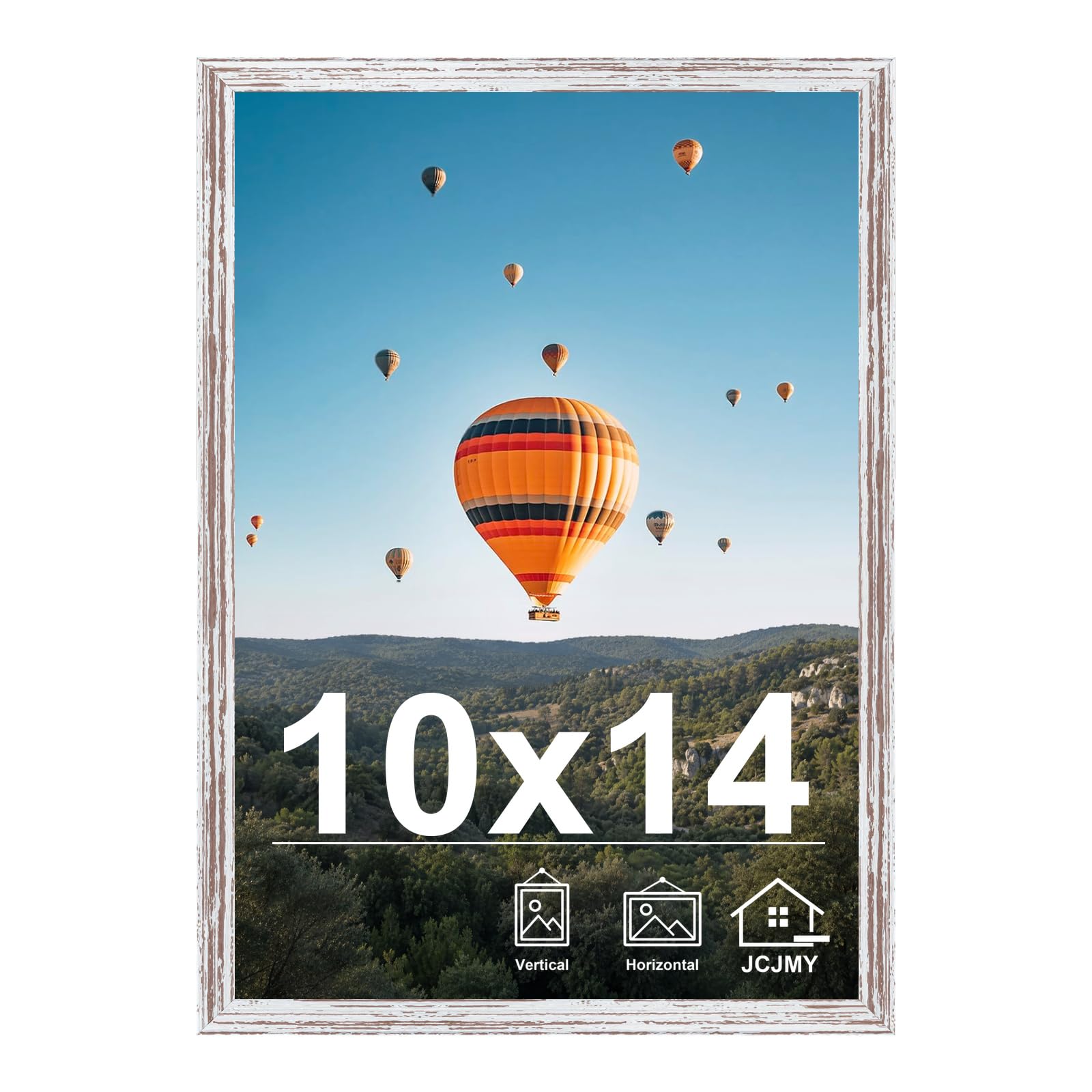 JCJMY 10x14 inch Picture Frame, Horizontal and Vertical Formats for Wall Hanging, 10 x 14 Wall Gallery Poster Photo Frame with Shatter Resistant Plexiglass,Rustic White