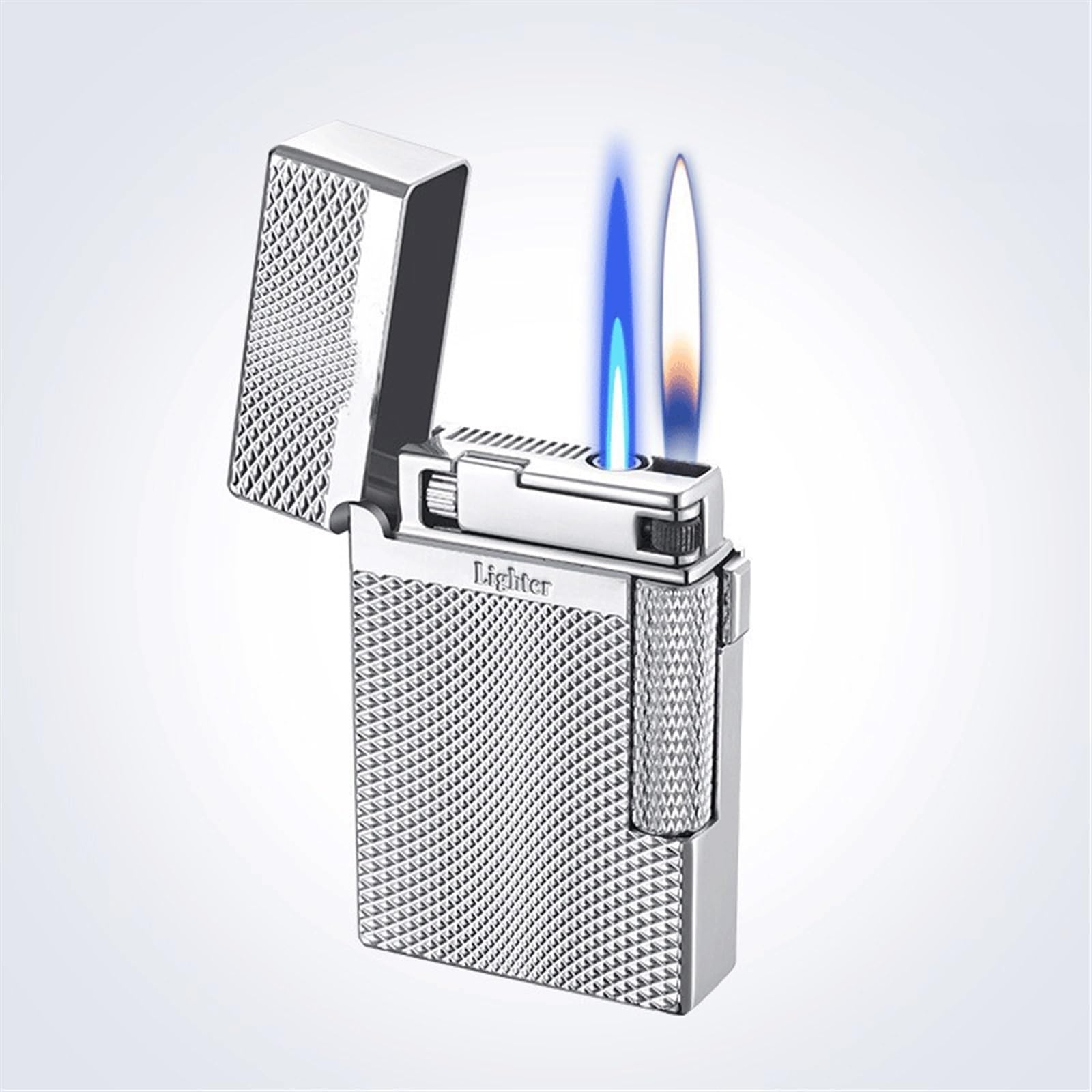 Amazon.com: Dual Flame Gas Windproof Lighter Side Slide Straight Blue Flame  Dual Flame Gas Windproof Soft Flame Lighter, Traditional Flame Cigar Lighter  with Adjustable Flame Knob, Vertical Ignition Roller, Brush : Everything