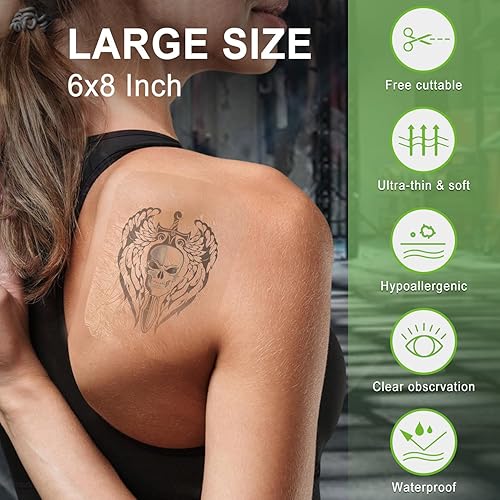 Miniatura 5 de NeuHeils Apósito de película transparente, tamaño 6 x 8 pulgadas, 20 paquetes, vendajes para cuidado posterior del tatuaje, parche grande