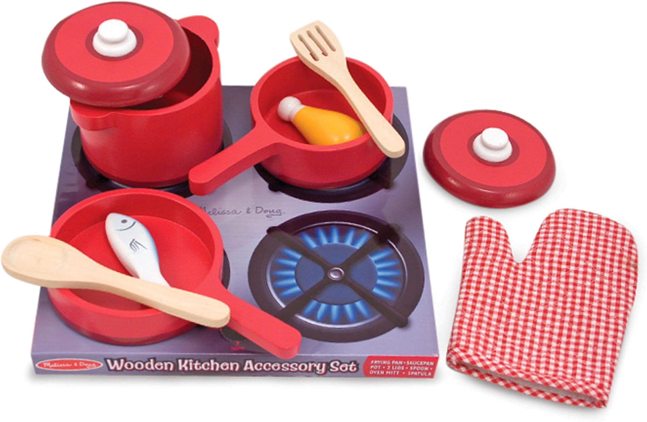 Kitchen Accessory Set – 8-Piece Pretend Play Pots & Pans Toy Set – Includes Frying Pan, Stockpot, Utensils & Mitt – Realistic Stainless-Look Kitchen Tools for Kids Ages 3+