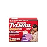 Children's Tylenol Chewables with 160 mg Acetaminophen, Pain Reliever & Fever Reducer for Kids' Cold + Flu Symptoms, Headache, Sore Throat & Toothache, Aspirin-Free, Grape Flavor, 24 ct