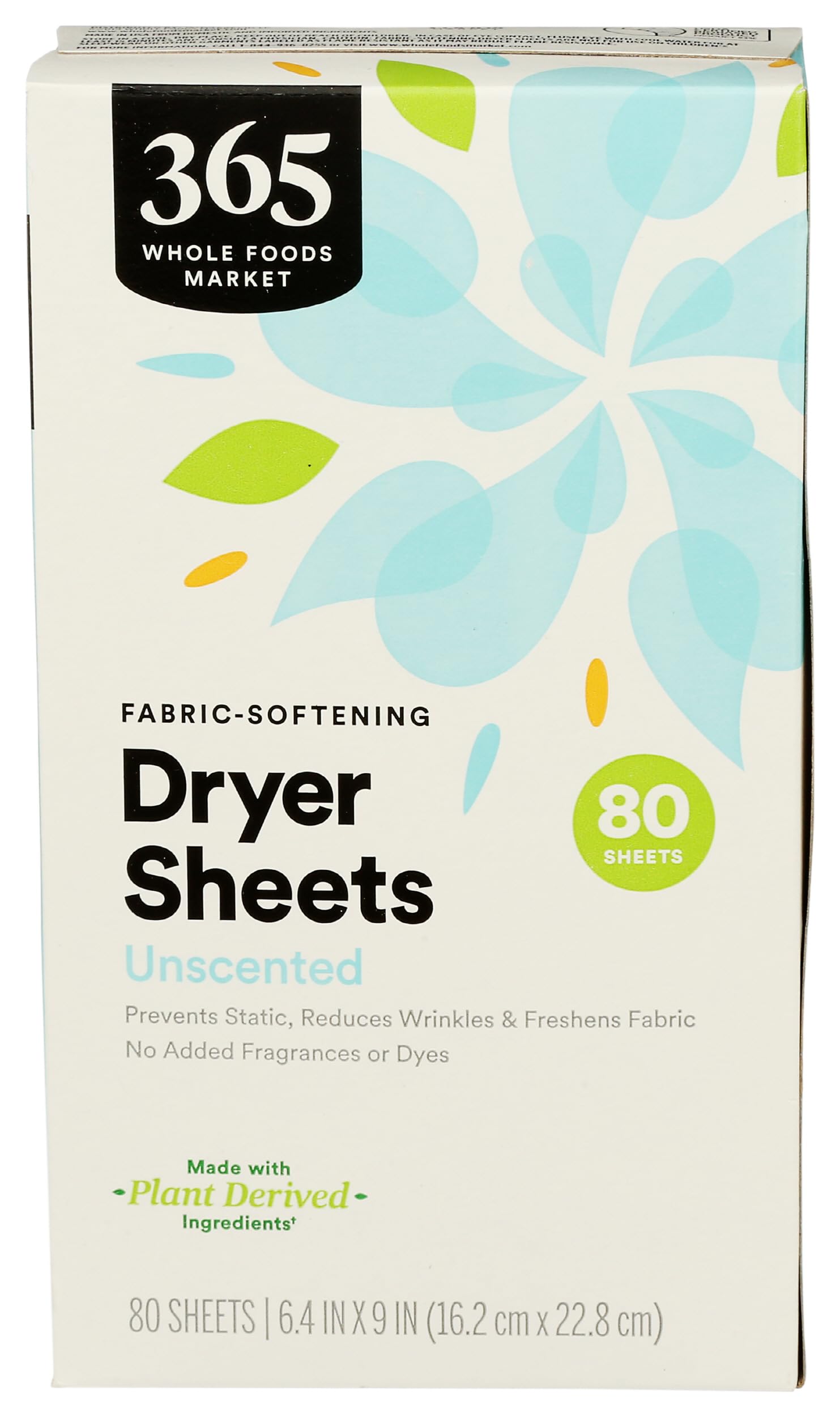 365 by Whole Foods Market, Dryer Sheets Fabric Softener Unscented, 80 Count