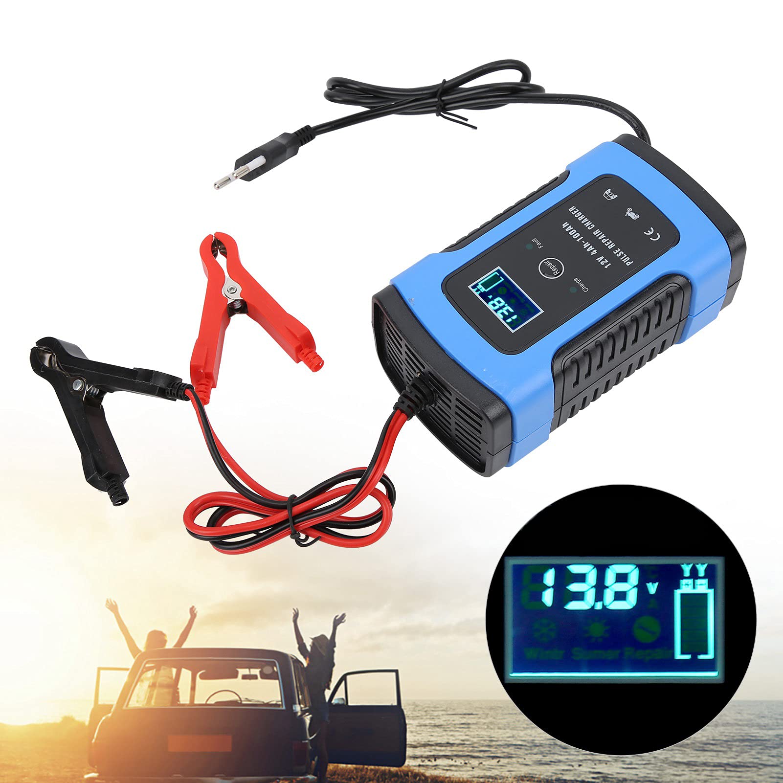 Konserwator i odsiarczacz akumulatora motocyklowego 12 V 6 A z cyfrowym wyświetlaczem LCD, inteligentne narzędzie do naprawy akumulatorów AGM GEL Wet EFB, automatyczne 3-stopniowe