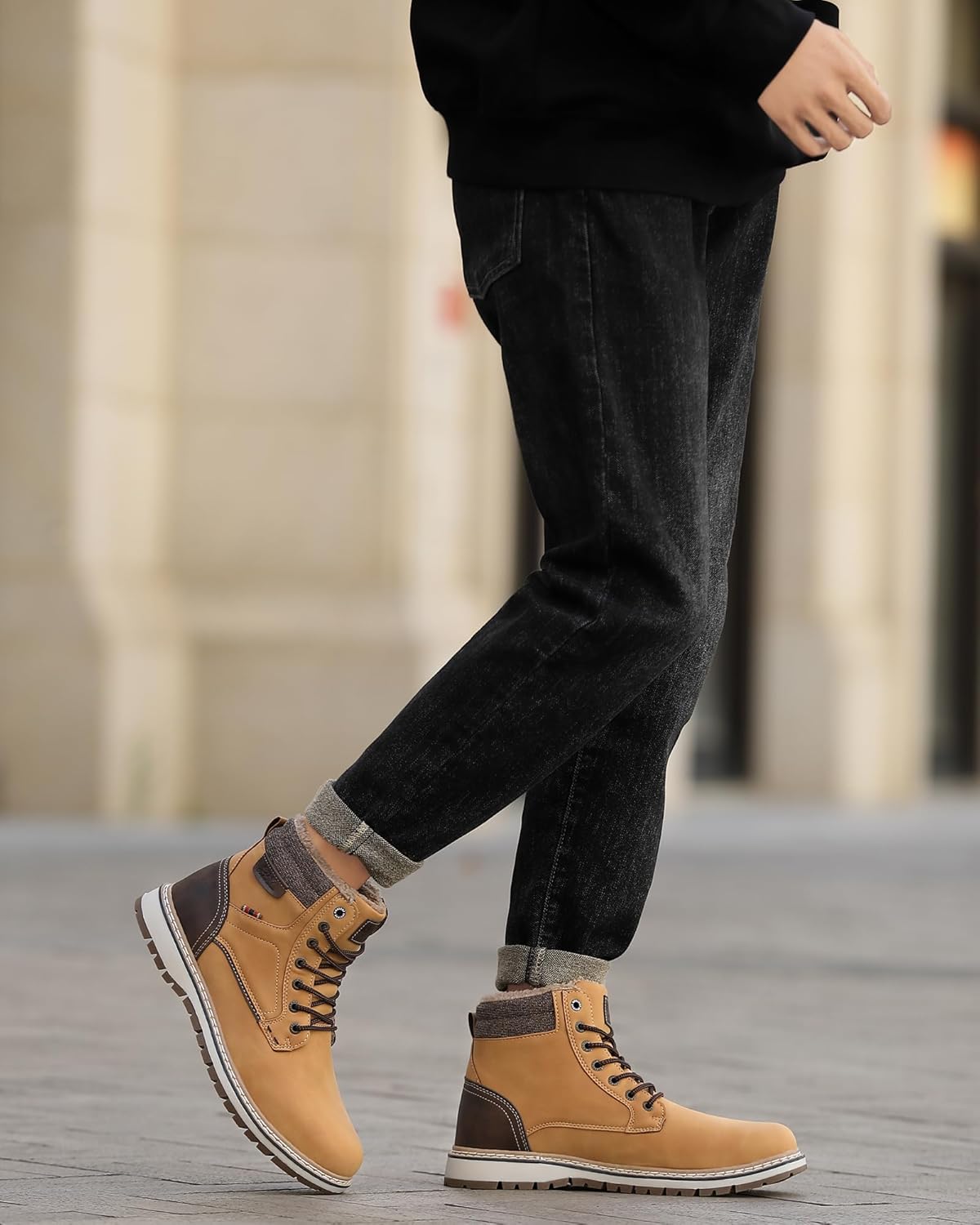 Mens Snow Boots Warm Winter Boots Non Slip Fur Lined Outdoor Shoes - Image 7