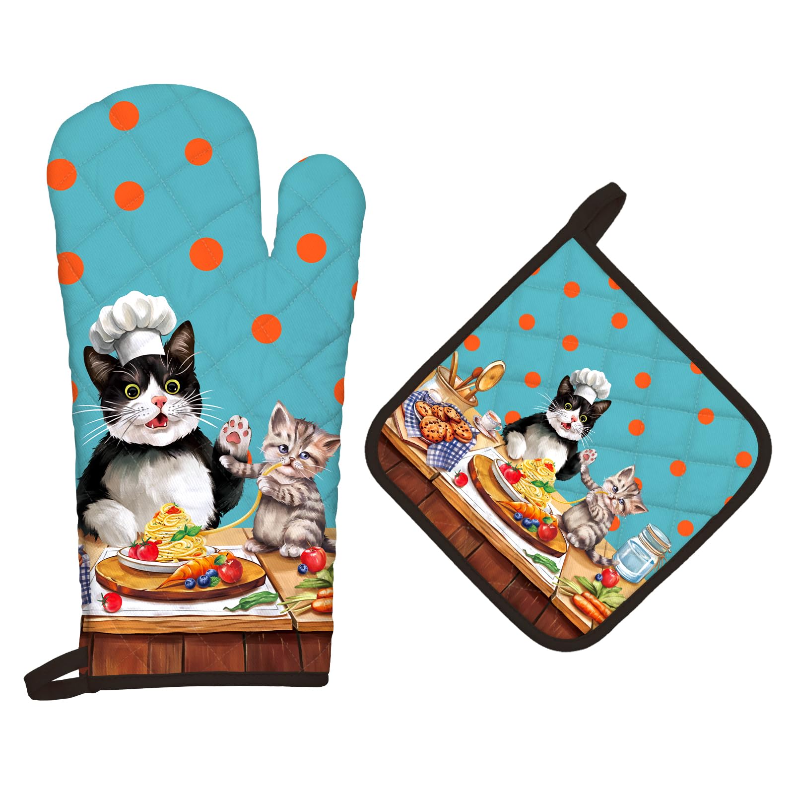 Arquiel Cute Cat Oven Mitts and Pot Holders -100% Cotton